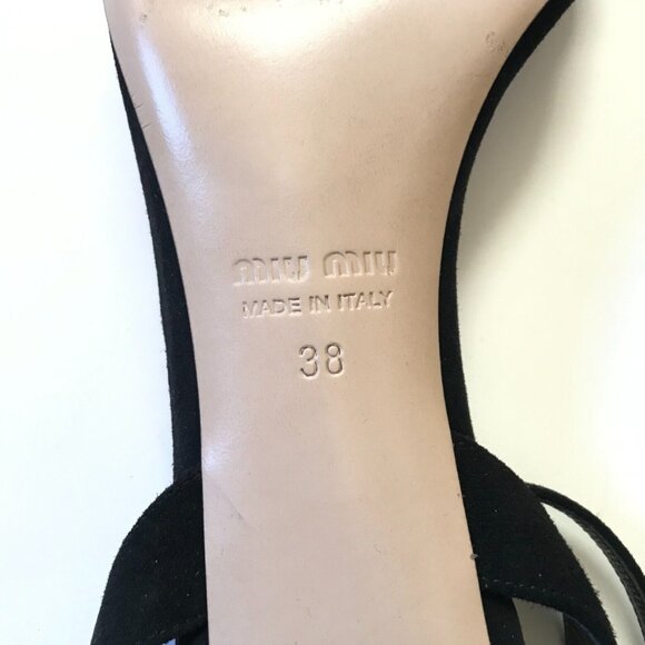 Miu Miu Ankle Wrap Strap Sandals Womens 38 8 Black Suede Shoes Block Heels Italy - Picture 9 of 11